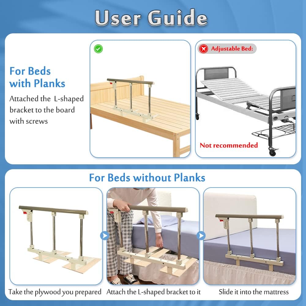 Morecare Aluminum Collapsible Bed Side Rails for Elderly Safety Slides Under Mattress (Pair) - Lavender