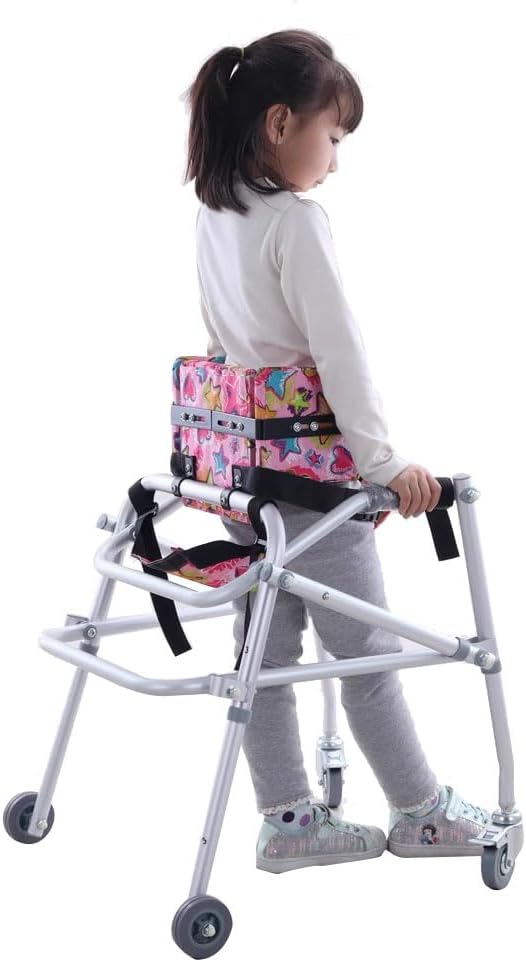 Morecare Adjustable Height Folding Walker with Wheels, Pelvic Support and Seat for Children