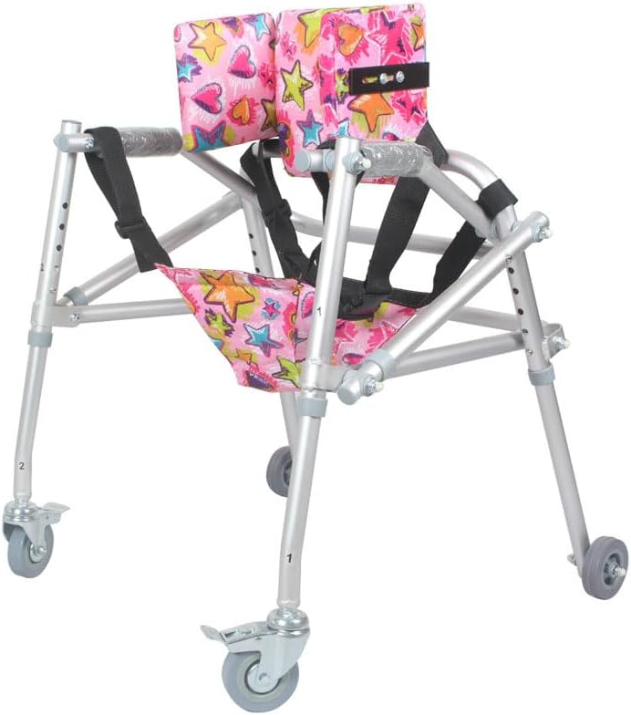 Morecare Adjustable Height Folding Walker with Wheels, Pelvic Support and Seat for Children