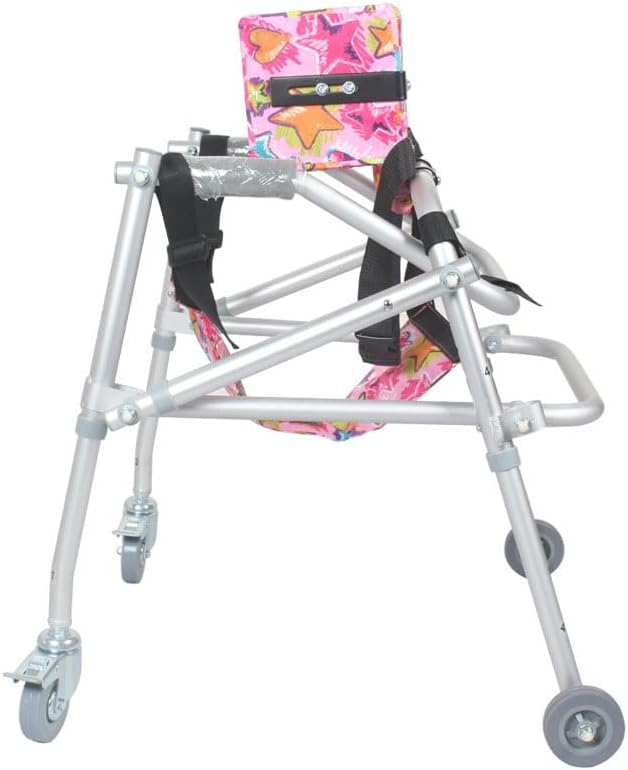 Morecare Adjustable Height Folding Walker with Wheels, Pelvic Support and Seat for Children