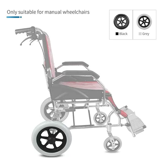 Morecare Wheelchair Wheels Assembly (Pair) 12 Inch Rear Wheel 12 1/2 x 2 1/4″ Gray Solid Tire Construction, Back Wheel Replacement for Manual Wheelchairs