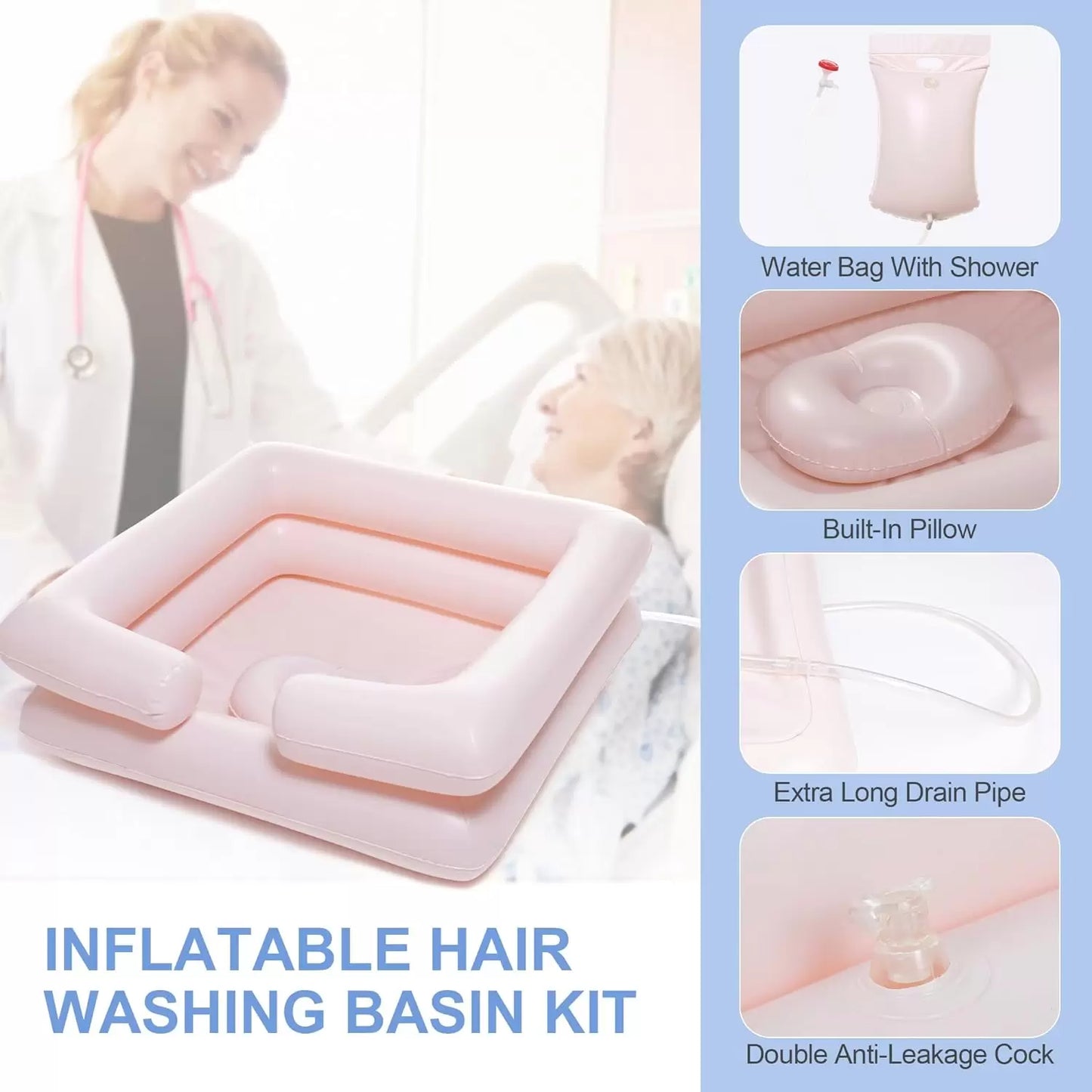 Morecare Inflatable Bedside Shampoo Basin for Easy Hair Washing Anywhere