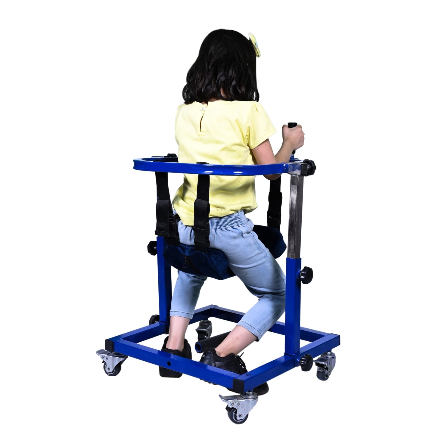 MORECARE Height Adjustable C.P. Walker with Seat and Scissors Gait Prevention Bar (Cherry)