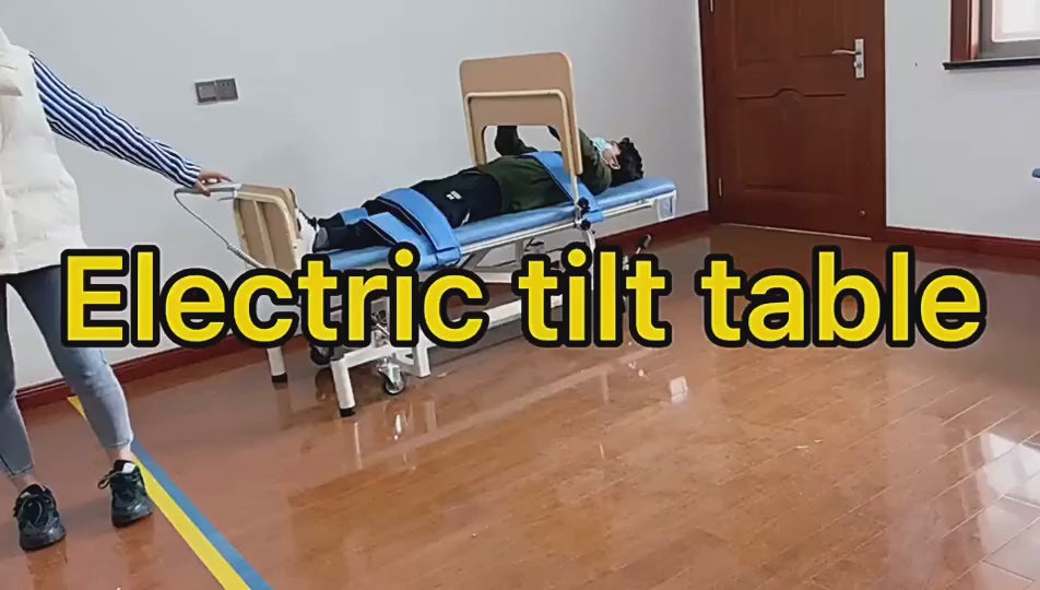 Load video: MORECARE Fixed Height Electric Tilt Table for Exercise and Rehabilitation (Foxglove)