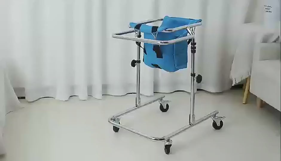 Load video: Mild Steel Four-Wheels Upright Training CP Walker for Kids &amp; Teens