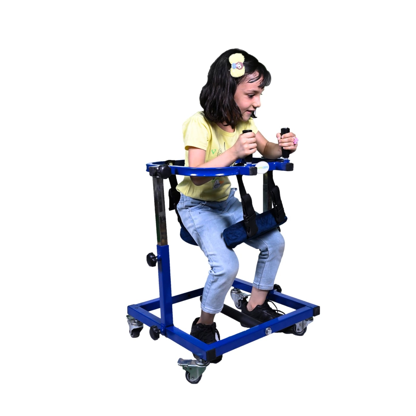 MORECARE Height Adjustable C.P. Walker with Seat and Scissors Gait Prevention Bar (Cherry)