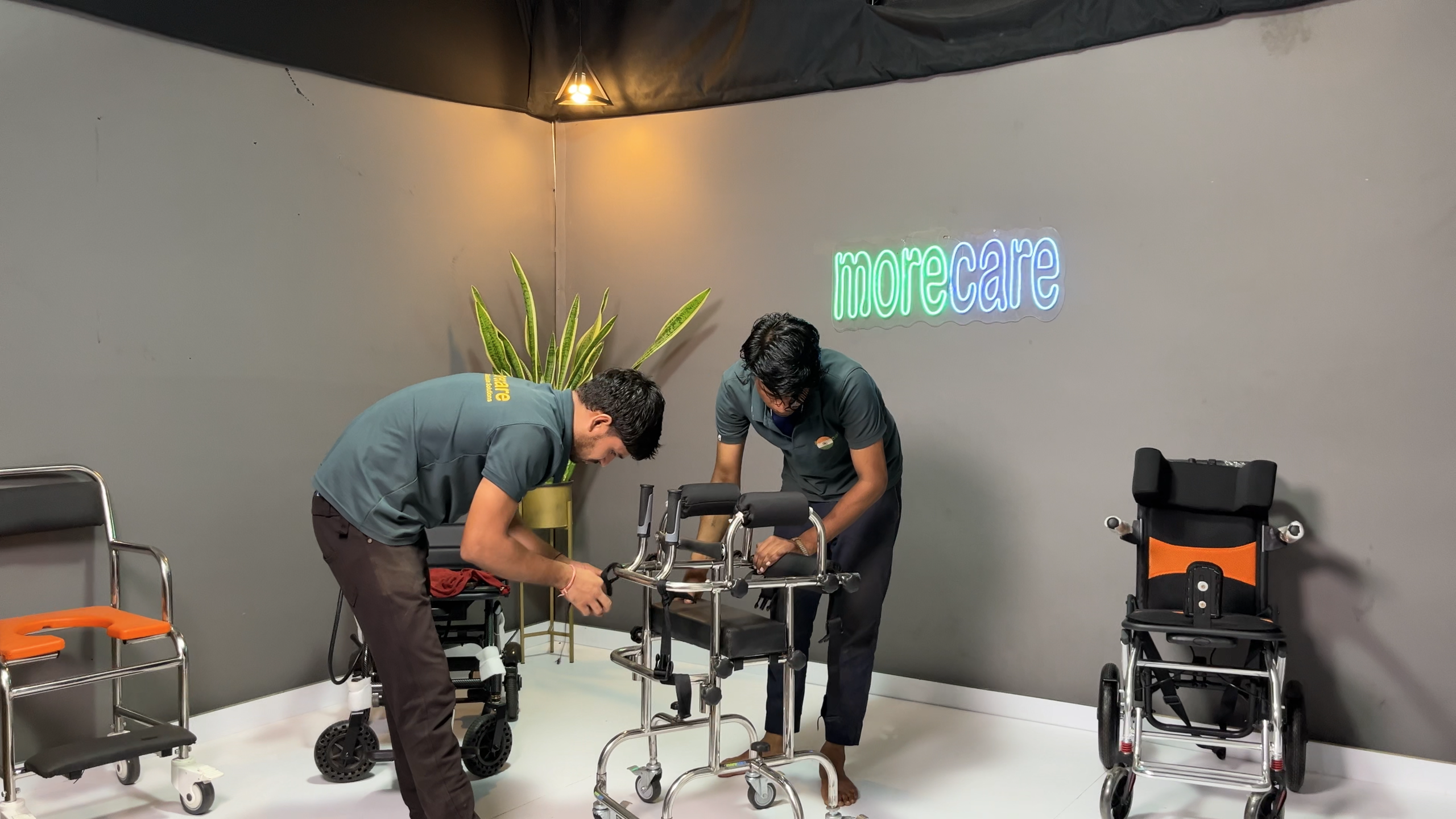 Technicians assembling wheelchair
